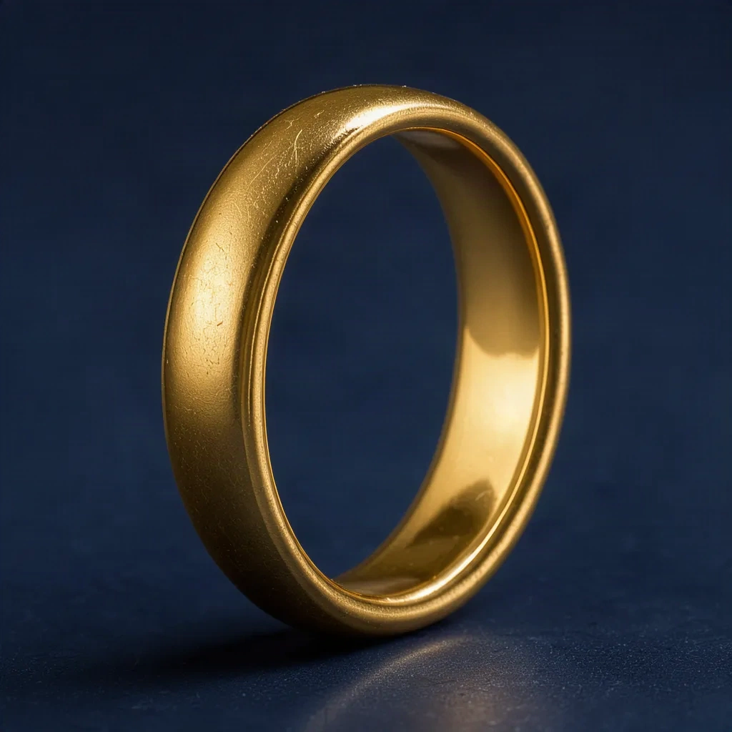 Bague fine dorée posée sur fond nuit