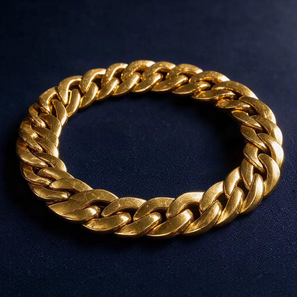 Bracelet doré à chaîne cubaine large, fond nuit