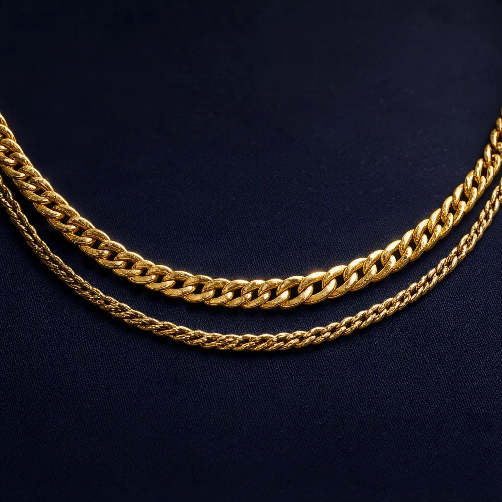 Collier double rang doré posé en courbe sur fond nuit