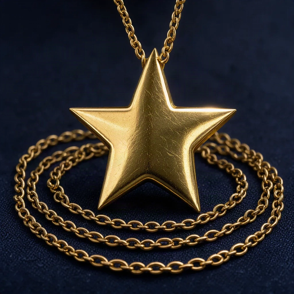 Pendentif étoile doré sur chaîne fine, fond nuit